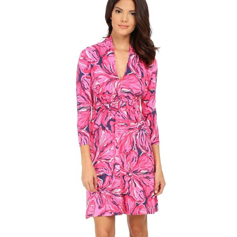 Lilly Pulitzer Pink Floral-Print Long Sleeve V-Neck Dress